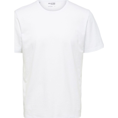 textil Herr T-shirts & Pikétröjor Selected Noos Pan Linen T-Shirt - Bright White Vit