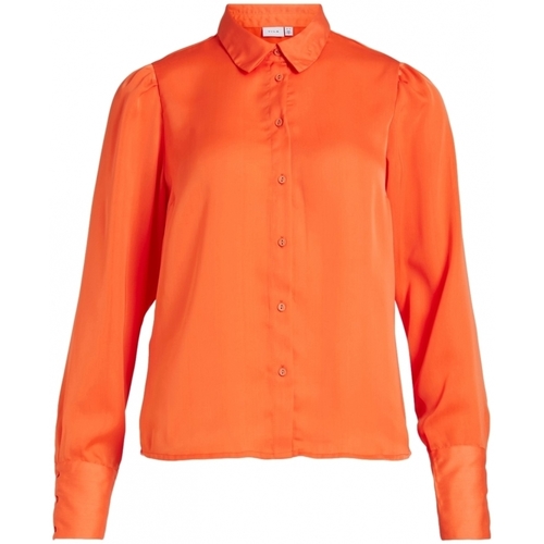 textil Dam Blusar Vila Shirt Renny L/S - Tigerlilly Orange
