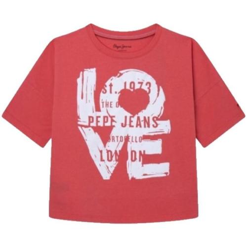 textil Flickor T-shirts Pepe jeans  Röd