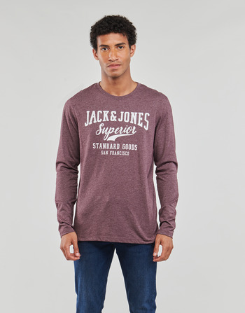 textil Herr Långärmade T-shirts Jack & Jones JJLOGO TEE LS O-NECK 1 COL MEL Bordeaux