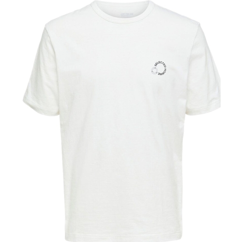 textil Herr T-shirts & Pikétröjor Selected Logo Print T-Shirt - Cloud Dancer Vit