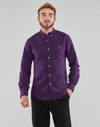 textil Herr Långärmade skjortor Polo Ralph Lauren CHEMISE AJUSTEE SLIM FIT EN OXFORD LEGER Violett
