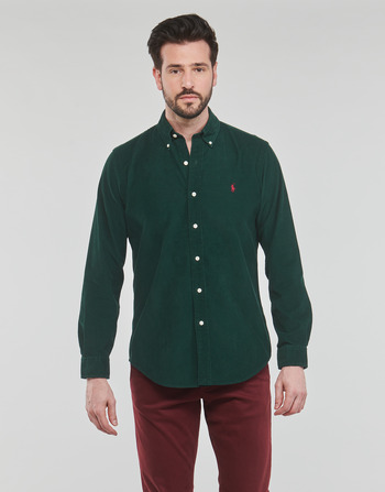 textil Herr Långärmade skjortor Polo Ralph Lauren CHEMISE COUPE DROITE EN VELOURS COTELE Grön