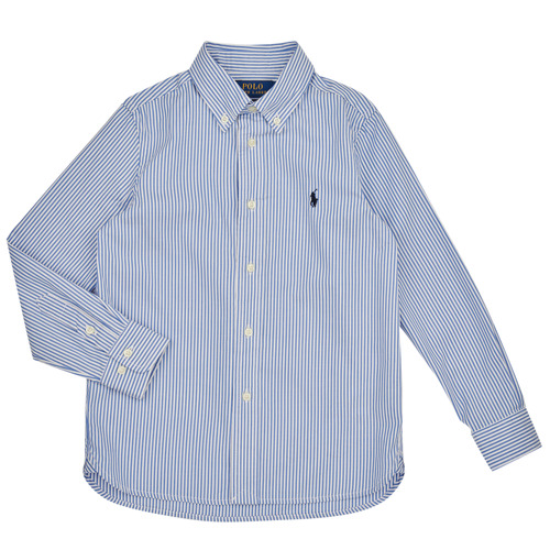 textil Pojkar Långärmade skjortor Polo Ralph Lauren SLIM FIT-TOPS-SHIRT Blå / Vit