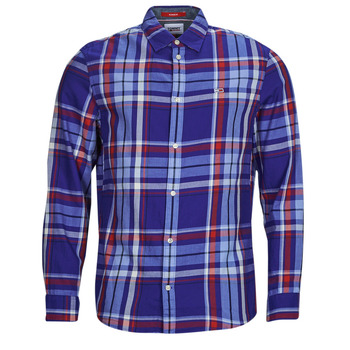 textil Herr Långärmade skjortor Tommy Jeans TJM CLSC ESSENTIAL CHECK SHIRT Marin / Vit / Röd