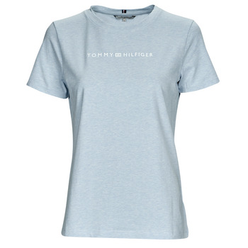 textil Dam T-shirts Tommy Hilfiger REG FROSTED CORP LOGO C-NK SS Blå / Himmelsblå