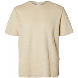 textil Herr T-shirts & Pikétröjor Selected T-Shirt Bet Linen - Oatmeal Beige