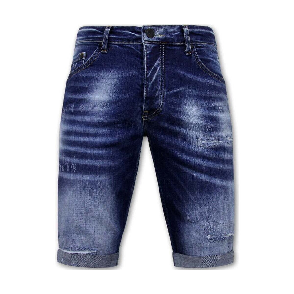 textil Herr Långshorts Local Fanatic Blue Ripped Shorts Slim Fit Blå