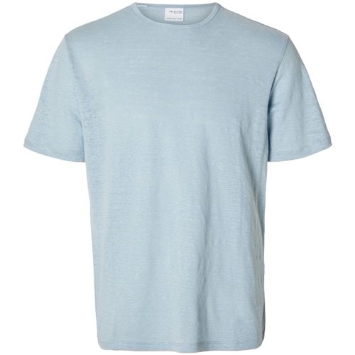 textil Herr T-shirts & Pikétröjor Selected T-Shirt Bet Linen - Cashmere Blue Blå