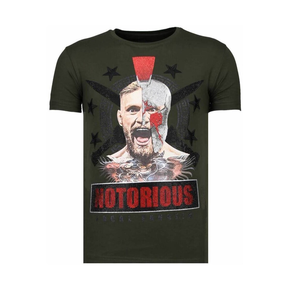 textil Herr T-shirts Local Fanatic Conor Notorious Warrior Rhinestone Grön