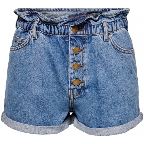 textil Dam Shorts / Bermudas Only Shorts Cuba Paperbag - Medium Blue Denim Blå
