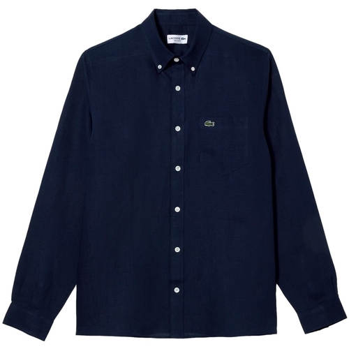 textil Herr Långärmade skjortor Lacoste Linen Casual Shirt - Marine Blå