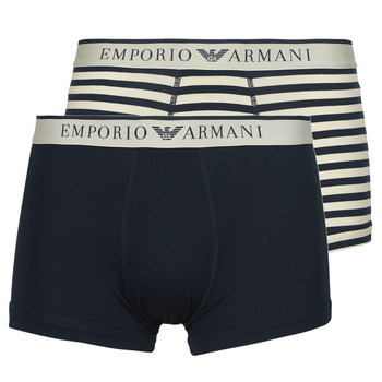 Underkläder Herr Boxershorts Emporio Armani YARN DYED STRIPES X2 Marin / Beige