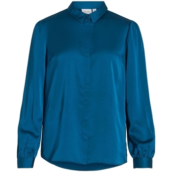 textil Dam Blusar Vila Noos Ellette Satin Shirt - Moroccan Blue Blå
