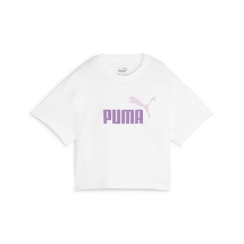 textil Flickor T-shirts Puma GRILS LOGO CROPPED TEE Vit