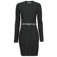 textil Dam Korta klänningar Calvin Klein Jeans LOGO ELASTIC MILANO LS DRESS Svart