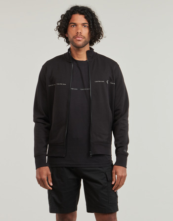textil Herr Sweatshirts Calvin Klein Jeans LOGO REPEAT ZIP THROUGH Svart