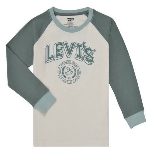 textil Pojkar Långärmade T-shirts Levi's PREP COLORBLOCK LONGSLEEVE Vit / Grön