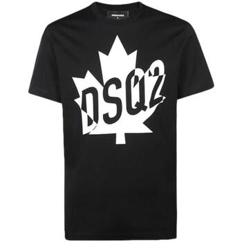 textil Herr T-shirts Dsquared S74GD0786 DSQ2 Leaf Logo Black T-shirt Svart