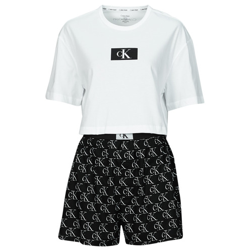 textil Dam Pyjamas/nattlinne Calvin Klein Jeans S/S SHORT SET Svart / Vit