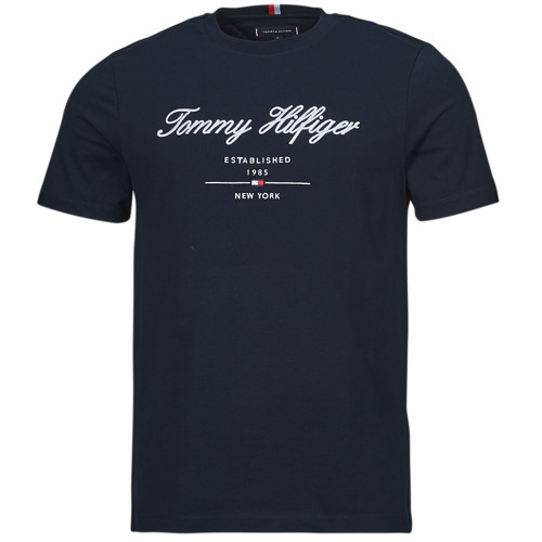textil Herr T-shirts Tommy Hilfiger SCRIPT LOGO TEE Marin