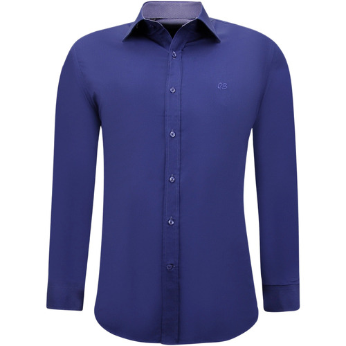 textil Herr Långärmade skjortor Gentile Bellini Neat Tailored Blus Slimmad Passform Blå