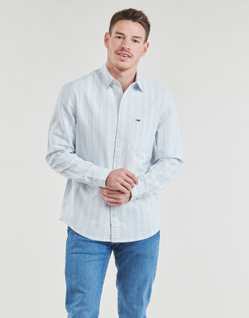 textil Herr Långärmade skjortor Tommy Jeans TJM REG OXFORD STRIPESHIRT Vit / Blå