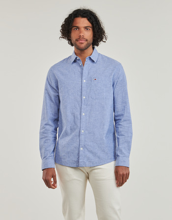 textil Herr Långärmade skjortor Tommy Jeans TJM REG LINEN BLEND SHIRT Blå