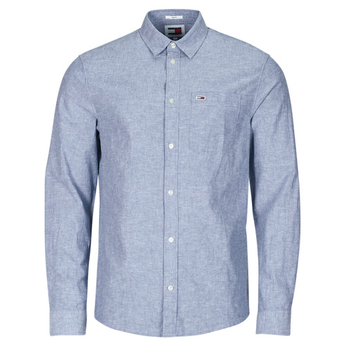 textil Herr Långärmade skjortor Tommy Jeans TJM REG LINEN BLEND SHIRT Blå