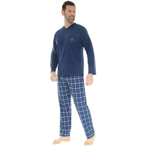 textil Herr Pyjamas/nattlinne Christian Cane PYJAMA LONG COL V BLEU DORIAN Blå
