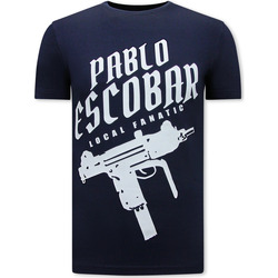 textil Herr T-shirts Local Fanatic Pablo Escobar Uzi Print Blå