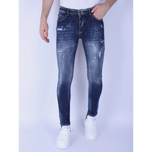 textil Herr Stuprörsjeans Local Fanatic Denim Blue Stone Washed Jeans Slim Blå