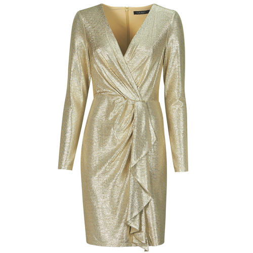 textil Dam Korta klänningar Lauren Ralph Lauren CINLAIT-LONG SLEEVE-COCKTAIL DRESS Guldfärgad
