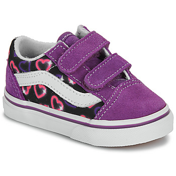 Skor Flickor Sneakers Vans Old Skool V Neon Hearts PURPLE/MULTI Violett / Svart