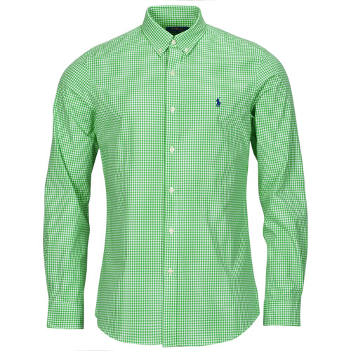 textil Herr Långärmade skjortor Polo Ralph Lauren CHEMISE AJUSTEE SLIM FIT EN POPELINE RAYE Grön