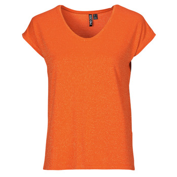 textil Dam T-shirts Pieces PCBILLO TEE LUREX STRIPES Orange
