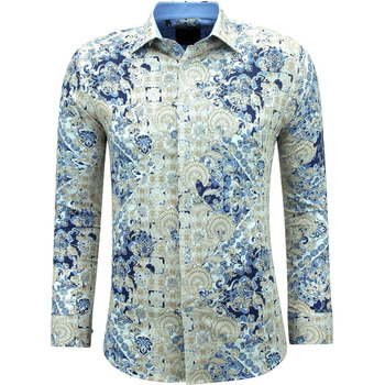 textil Herr Långärmade skjortor Gentile Bellini Herrtrycks Långärmade Slim Fit Blå