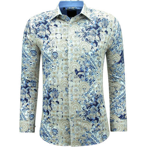 textil Herr Långärmade skjortor Gentile Bellini Herrtrycks Långärmade Slim Fit Blå