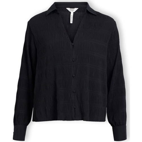 textil Dam Blusar Object Stina Shirt L/S  - Black Svart