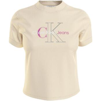 textil Dam T-shirts Calvin Klein Jeans  Beige