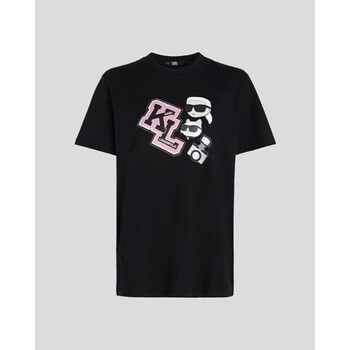 textil Dam T-shirts & Pikétröjor Karl Lagerfeld 240W1727 OVERSIZED IKONIK VARSITY TEE Svart