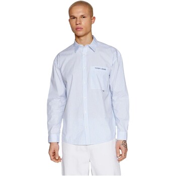 textil Herr Långärmade skjortor Tommy Jeans CAMISA CLASICA RAYAS HOMBRE   DM0DM18956 Blå