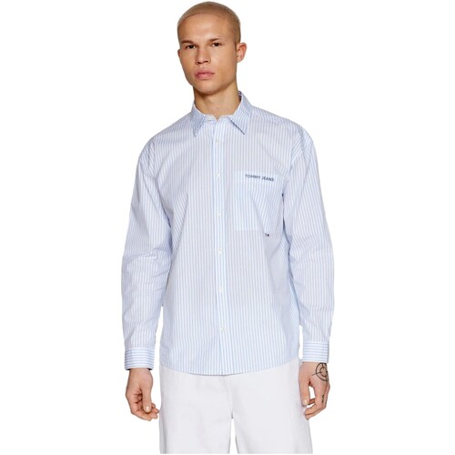 textil Herr Långärmade skjortor Tommy Jeans CAMISA CLASICA RAYAS HOMBRE   DM0DM18956 Blå