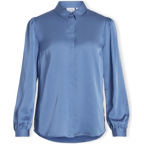 textil Dam Blusar Vila Noos Shirt Ellette Satin - Coronet Blue Blå