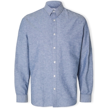 Selected Noos Slimnew-linen Shirt L/S - Medium Blue Denim Blå