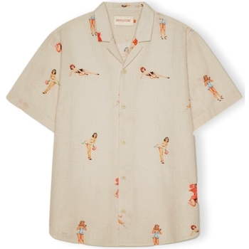 textil Herr Långärmade skjortor Revolution Camisa Cuban 3109 - Off White Beige