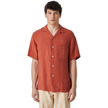 textil Herr Långärmade skjortor Portuguese Flannel Linen Camp Collar Shirt - Terracota Röd