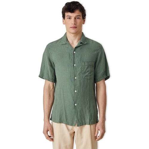textil Herr Långärmade skjortor Portuguese Flannel Linen Camp Collar Shirt - Dry Green Grön