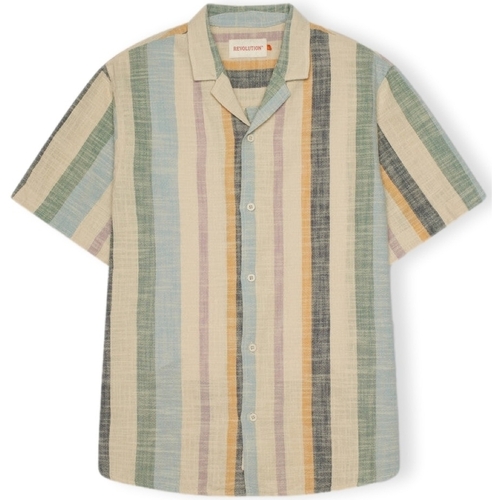 textil Herr Långärmade skjortor Revolution Cuban Shirt S/S 3918 - Dustgreen Flerfärgad