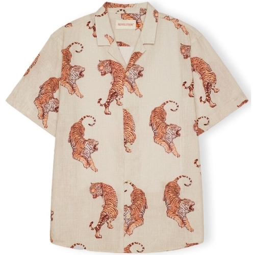 textil Herr Långärmade skjortor Revolution Cuban Shirt S/S 3108 - Offwhite Flerfärgad